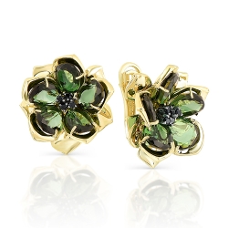 Cercei din aur galben cu pietre Turmalin (sintetic), Spinel (sint.)