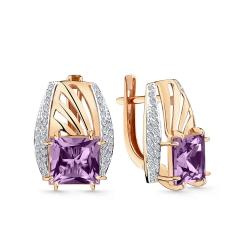 Серьги из красного золота с камнями Фианит, Александрит (синт.)