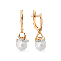Cercei Suspendați din aur roșu cu pietre Cubic Zirconia Incolor, Perla Albă
