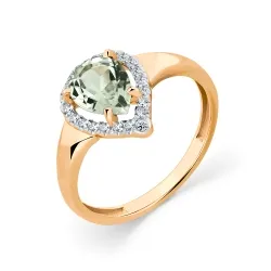 Inel din aur roșu cu Cubic Zirconia Incolor, Prasiolit