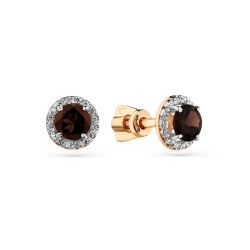 Cercei Pusete din aur roșu cu pietre Cubic Zirconia Incolor, Cuarț fumuriu