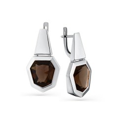 Серьги из белого золота с камнями Кварц дымчатый