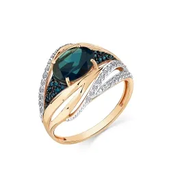 Inel din aur roșu cu Cubic Zirconia Incolor, Cubic Zirconia Albastru Safir și Topaz London