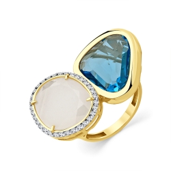 Inel din aur galben cu pietre Cubic Zirconia Incolor, Piatra Lunii și Topaz Swiss