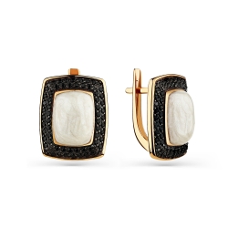 Cercei din aur roșu cu pietre Cubic Zirconia Negru, Emailare