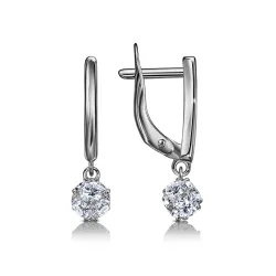 Серьги Длинные из белого золота с камнями Фианит