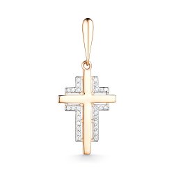 Cruce din aur roșu cu pietre Cubic Zirconia Incolor