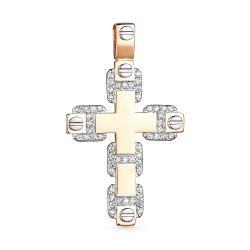 Cruce din aur roșu cu pietre Cubic Zirconia Incolor
