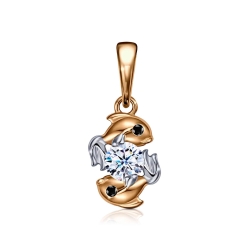 Pandantiv din aur roșu cu Cubic Zirconia Incolor, Cubic Zirconia Negru