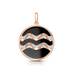 Pandantiv din aur roșu cu Cubic Zirconia Incolor, Agat negru