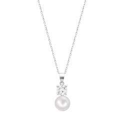 Colier din argint  cu pietre Cubic Zirconia Incolor, Perla Albă