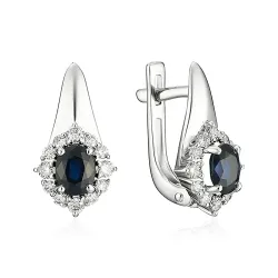 Серьги из белого золота с камнями Бриллиант, Сапфир