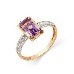 Inel din aur roșu cu pietre Cubic Zirconia Incolor, Ametist