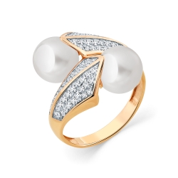Inel din aur roșu cu pietre Cubic Zirconia Incolor, Perla Albă