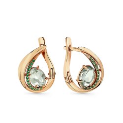 Cercei din aur roșu cu pietre Cubic Zirconia Verde, Prasiolit