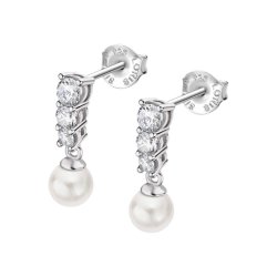 Cercei Pusete din argint  cu pietre Cubic Zirconia Incolor, Perla Albă