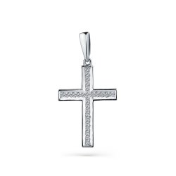 Крестик из белого золота с камнями Бриллиант
