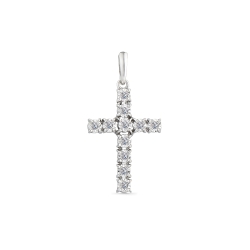 Крестик из белого золота с камнями Бриллиант