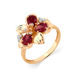 Inel din aur roșu cu pietre Cubic Zirconia Incolor, Rodolit