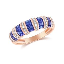 Кольцо из красного золота с камнями Бриллиант, Сапфир