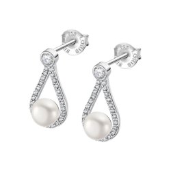 Cercei Pusete din argint  cu pietre Cubic Zirconia Incolor, Perla Albă