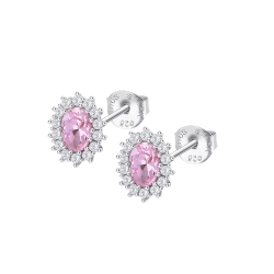 Cercei Pusete din argint  cu pietre Cubic Zirconia Incolor, Cubic Zirconia Roz