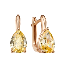 Cercei din aur roșu cu pietre Cubic Zirconia Galben