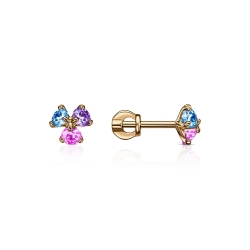 Cercei Pusete din aur roșu cu pietre Cubic Zirconia Albastru, Cubic Zirconia Roz și Cubic Zirconia Liliachiu