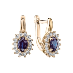 Cercei din aur roșu cu pietre Diamant, Safir