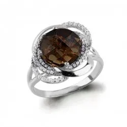 Inel din aur alb cu Cubic Zirconia Incolor, Cuarț fumuriu