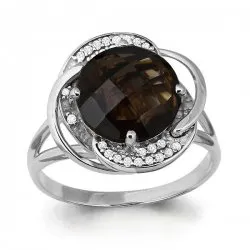 Inel din aur alb cu Cubic Zirconia Incolor, Cuarț fumuriu