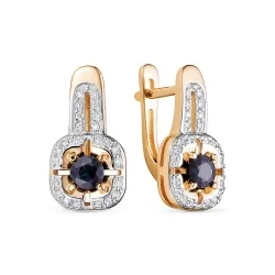 Серьги из красного золота с камнями Бриллиант, Сапфир