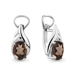 Cercei din aur alb cu pietre Cubic Zirconia Incolor, Cuarț fumuriu