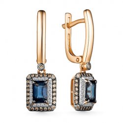 Cercei Suspendați din aur roșu cu pietre Diamant, Diamant Cognac și Safir