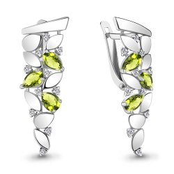 Серьги из серебра с камнями Фианит, Хризолит