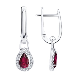 Серьги Длинные из серебра с камнями Фианит, Рубин