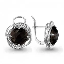 Cercei din aur alb cu Cubic Zirconia Incolor, Cuarț fumuriu