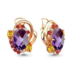 Cercei din aur roșu cu Cubic Zirconia Incolor, Citrin și Ametist