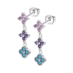 Cercei Pusete din argint  cu pietre Cubic Zirconia Roz, Cubic Zirconia Liliachiu și Cubic Zirconia Albastru