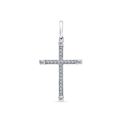 Крестик из белого золота с камнями Бриллиант