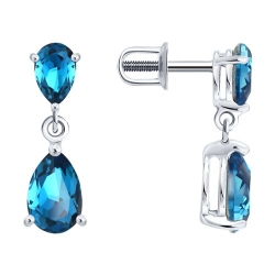 Серьги Пусеты из серебра с камнями Кристалл синий