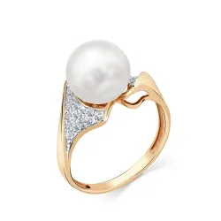 Inel din aur roșu cu Cubic Zirconia Incolor, Perla Albă