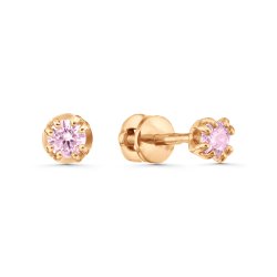 Cercei Pusete din aur roșu cu pietre Cubic Zirconia Roz