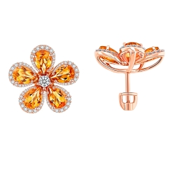 Cercei Pusete din aur roșu cu pietre Diamant, Citrin