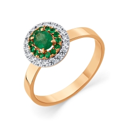 Inel din aur roșu cu pietre Diamant, Smarald
