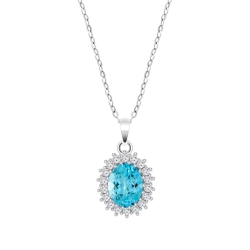 Colier din argint  cu pietre Cubic Zirconia Incolor, Cubic Zirconia Albastru