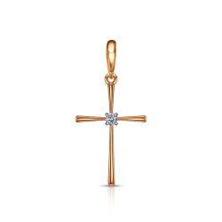 Cruce din aur roșu cu pietre Cubic Zirconia Incolor