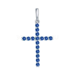 Крестик из белого золота с камнями Сапфир