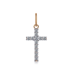 Cruce din aur roșu cu pietre Cubic Zirconia Incolor