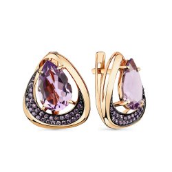 Cercei din aur roșu cu pietre Cubic Zirconia Incolor, Ametist